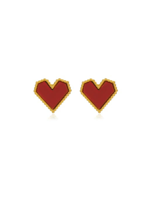 Red Heart Stud Earrings featuring gold-trimmed heart studs on a white background.