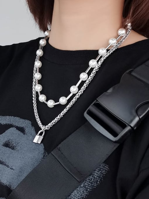 Padlock & Pearl Necklace image 1